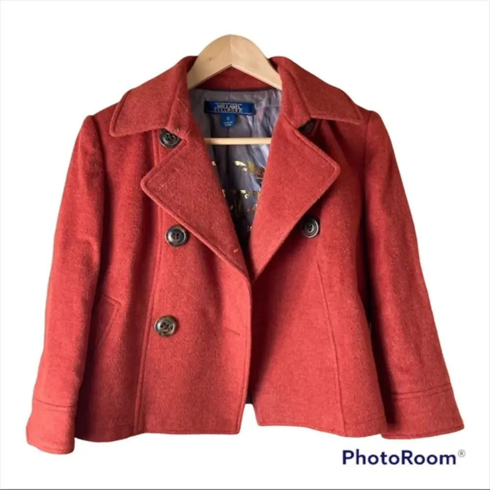 Burnt Orange Millard Fillmore Jacket Size Small. 100% wool.  photos measurements